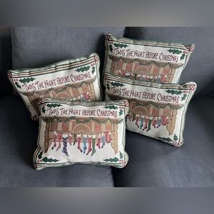 4 Vtg Tapestry ‘Twas The Night Before Christmas Holiday Throw Accent Pillows EUC